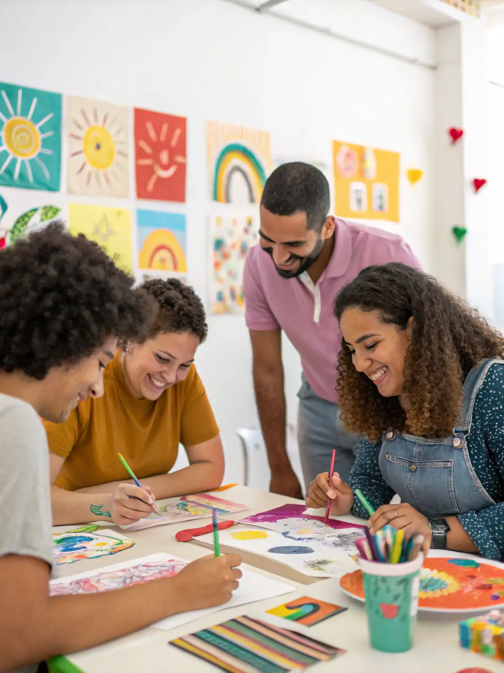 A photo of participants actively engaged in an art workshop, demonstrating hands-on learning and skill development.