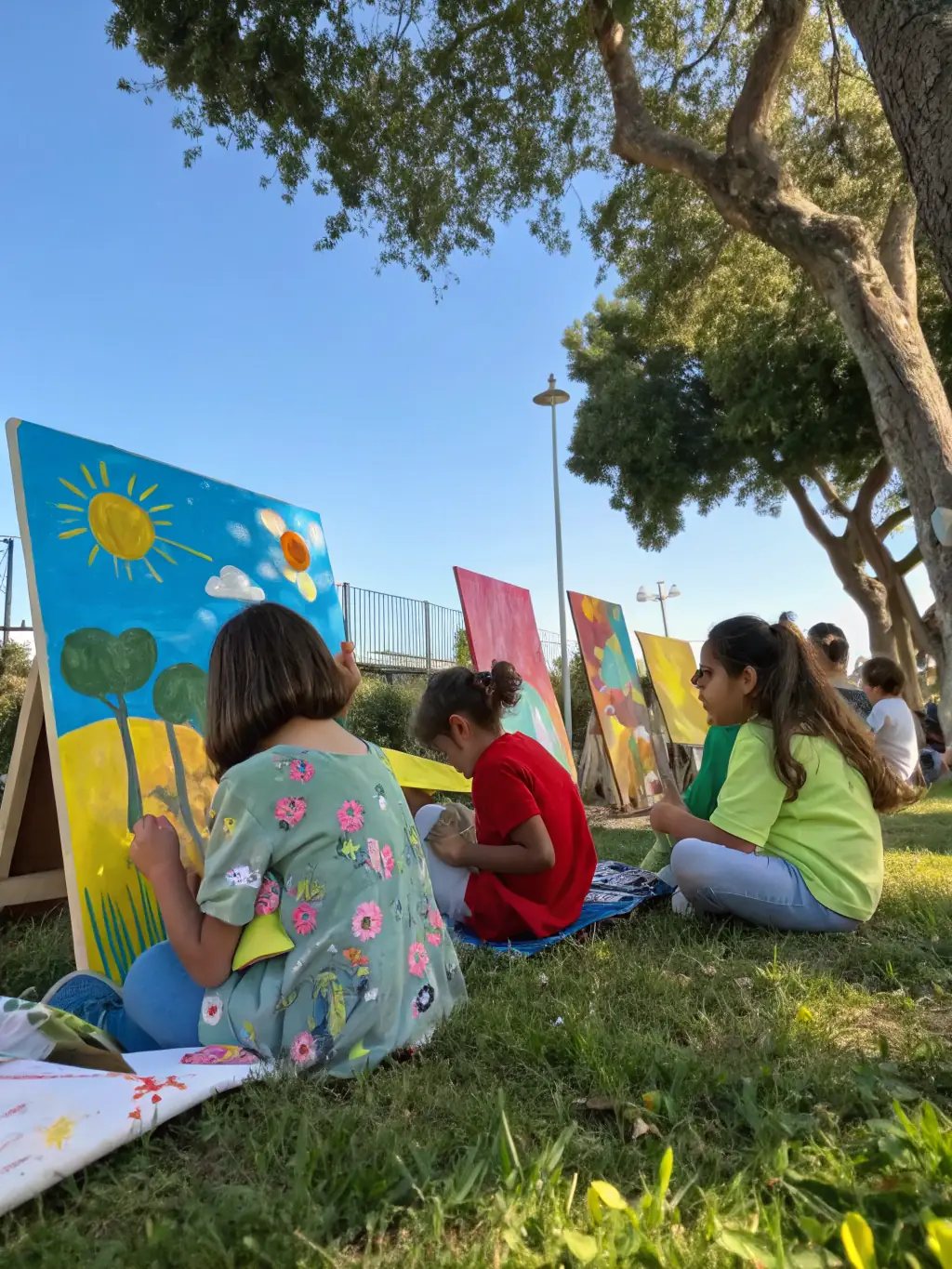 A photo of children participating in an art activity during a GOD'ART CREATION cultural mediation event, emphasizing the organization's commitment to youth engagement.