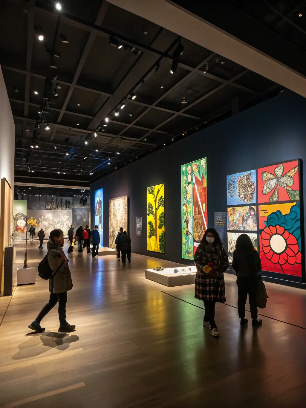 A vibrant scene from a GOD'ART CREATION exhibition, highlighting the exposure and recognition gained by participating artists.